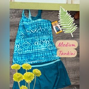ZeroXposur Teal & Aqua Tie-Dye Tankini with Skort